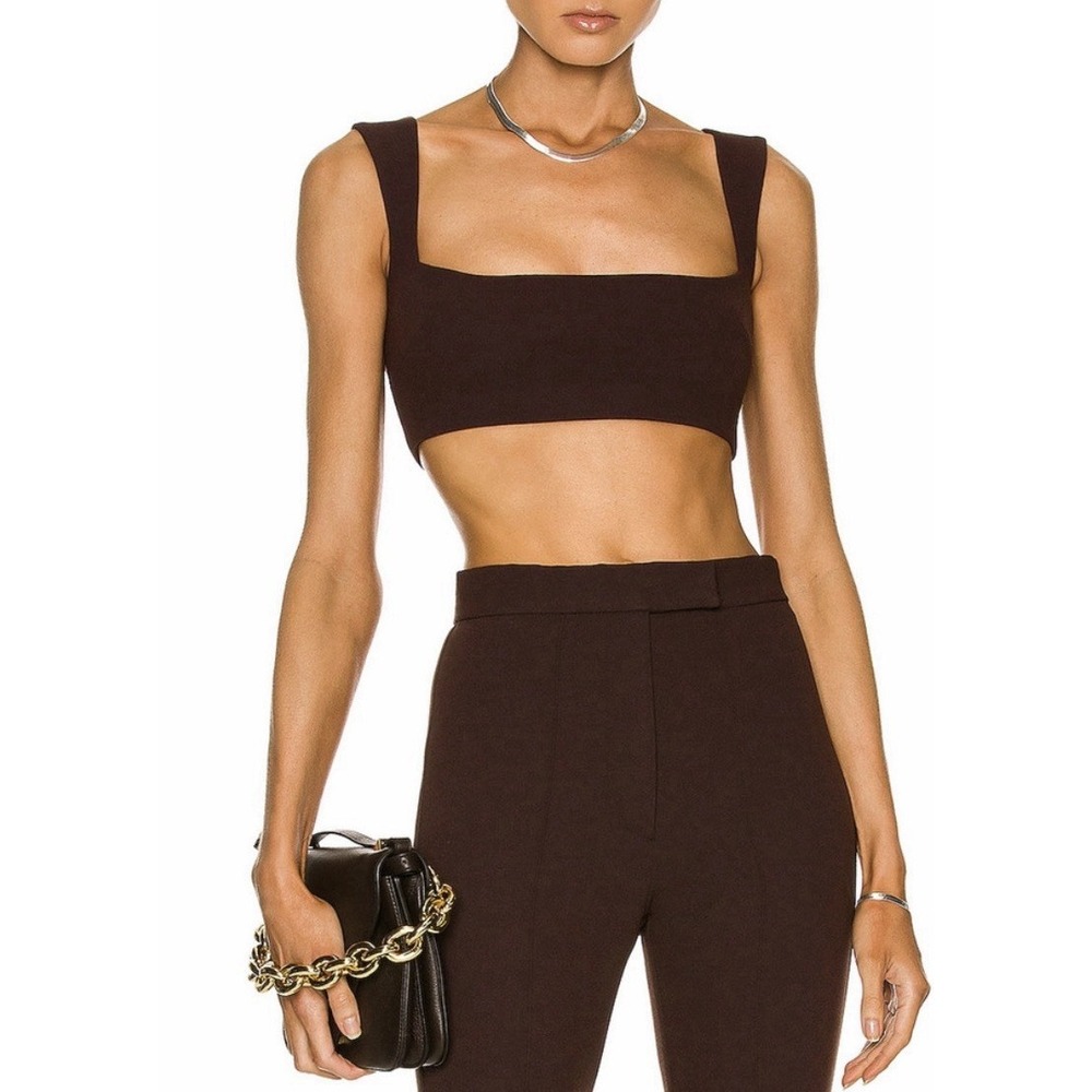 Alex Perry Rae Cropped Crepe Top Brown Size 8 - Picture 4 of 12